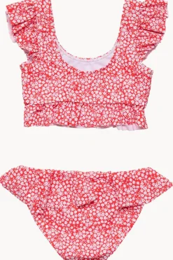 Bikini Sets|Snapper Rock Girls Ditsy Bloom Frilled Crop Set Red