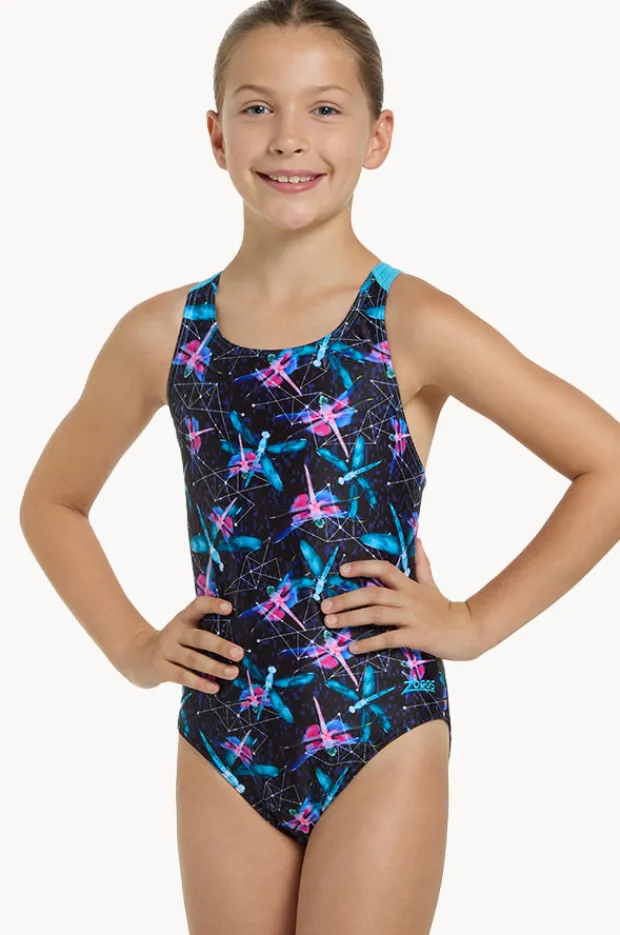 One Pieces|Zoggs Girls Dragonfly Flyback One Piece Black/blue