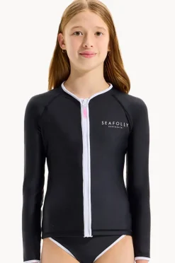 Rashies & Sunsuits|Seafolly Girls Girls Essentials Long Sleeve Suntop BLACK