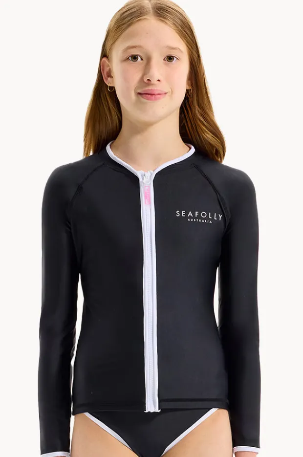 Rashies & Sunsuits|Seafolly Girls Girls Essentials Long Sleeve Suntop BLACK