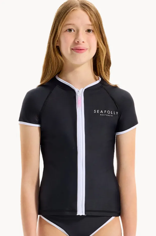 Rashies & Sunsuits|Seafolly Girls Girls Essentials Short Sleeve Suntop BLACK