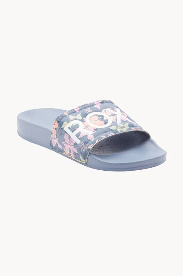 Footwear|Roxy Girls Floral Slippy II Slide Dusty Blue