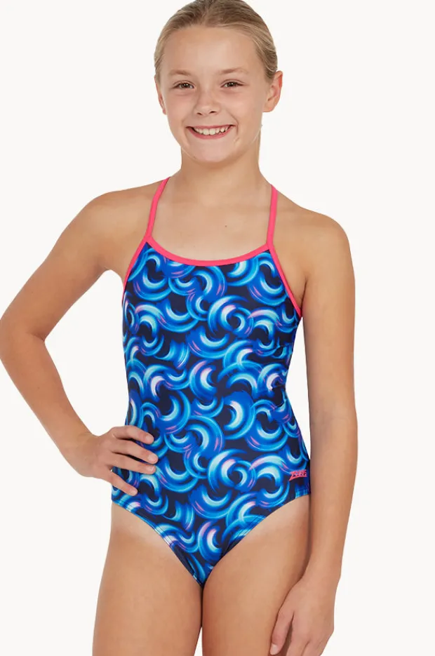 One Pieces|Zoggs Girls Geo Spiral Sprint Back One Piece Blue/Pink