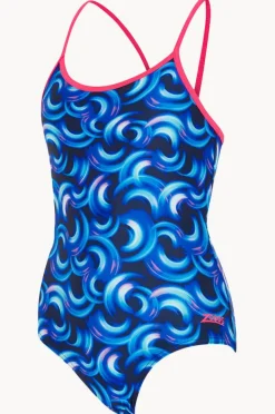 One Pieces|Zoggs Girls Geo Spiral Sprint Back One Piece Blue/Pink