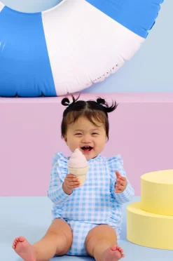 Rashies & Sunsuits|Seafolly Girls Girls Gingham Frill Sunsuit Blue