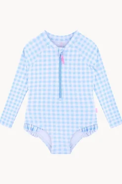 Rashies & Sunsuits|Seafolly Girls Girls Gingham Long Sleeve Sunsuit Blue