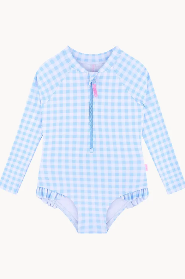 Rashies & Sunsuits|Seafolly Girls Girls Gingham Long Sleeve Sunsuit Blue