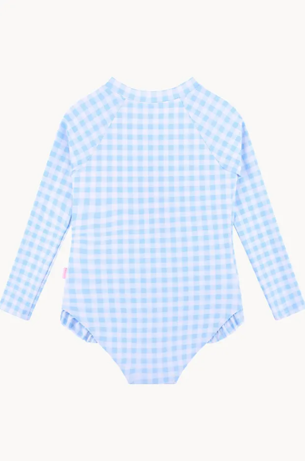 Rashies & Sunsuits|Seafolly Girls Girls Gingham Long Sleeve Sunsuit Blue
