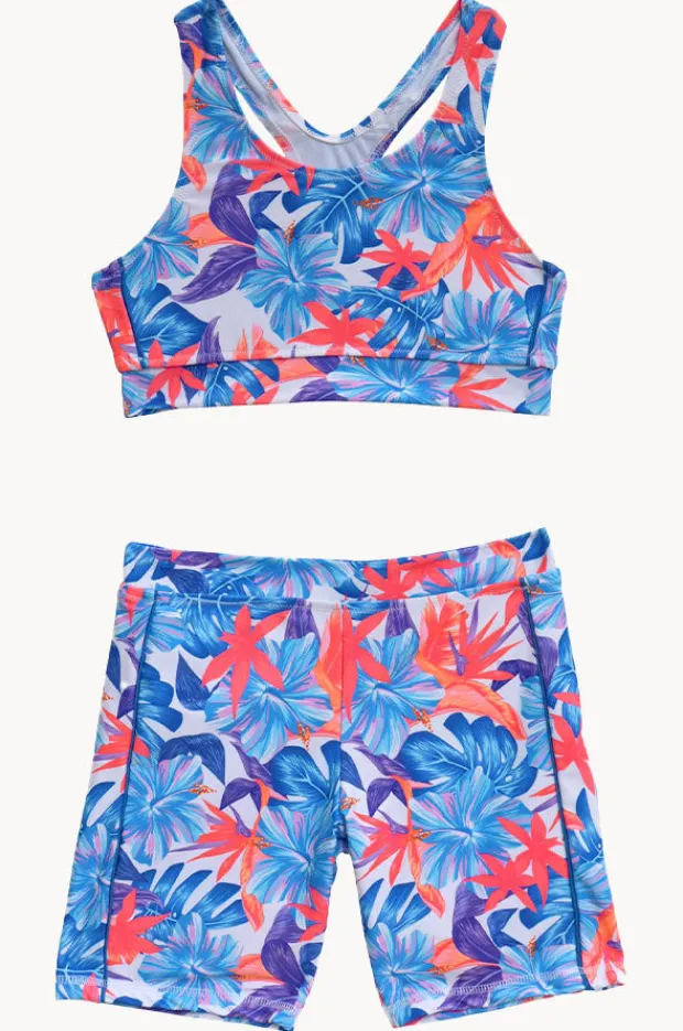 Bikini Sets|Salty Ink Girls Kokomo Crop Bike Pant Set Blue/orange
