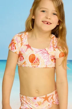 Bikini Sets|Seafolly Girls Girls La Mer Short Sleeve Crop Set Orange/Pink