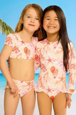 Bikini Sets|Seafolly Girls Girls La Mer Short Sleeve Crop Set Orange/Pink