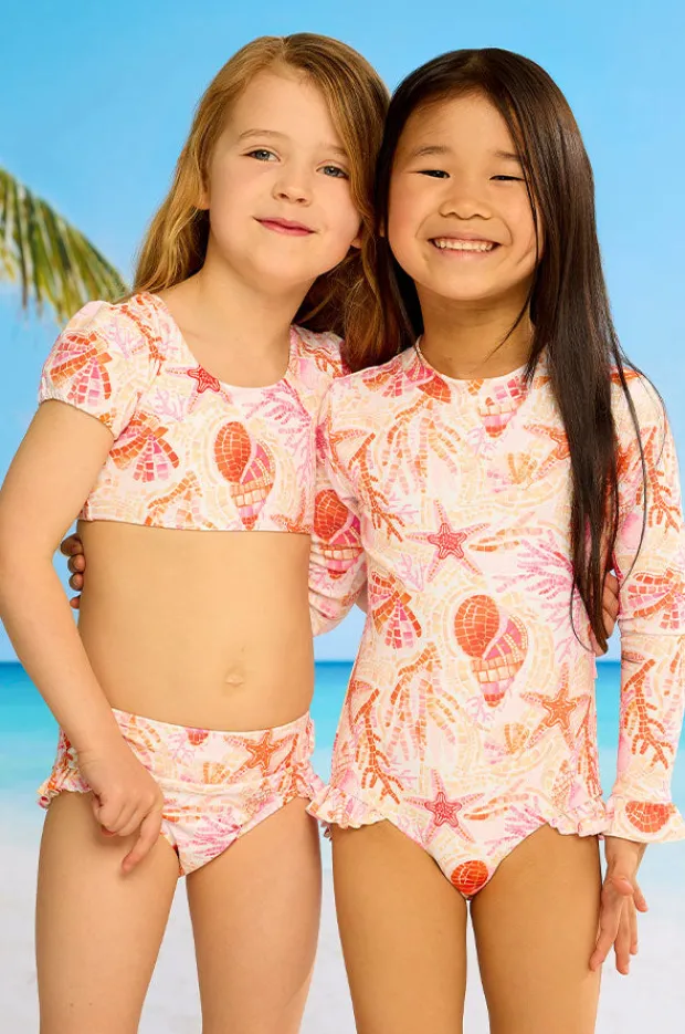 Bikini Sets|Seafolly Girls Girls La Mer Short Sleeve Crop Set Orange/Pink