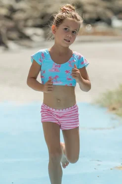 Rashies & Sunsuits|Snapper Rock Girls Lighthouse Island Crop Suntop Set Blue/Pink