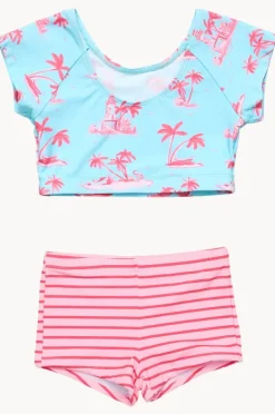Rashies & Sunsuits|Snapper Rock Girls Lighthouse Island Crop Suntop Set Blue/Pink