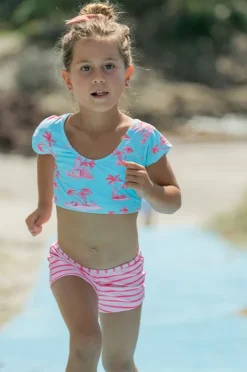 Rashies & Sunsuits|Snapper Rock Girls Lighthouse Island Crop Suntop Set Blue/Pink
