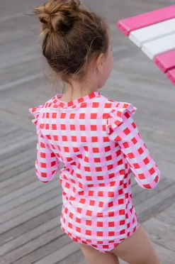 Rashies & Sunsuits|Milky Girls Lollipop Check Suntop Red/pink