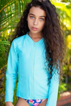 Rashies & Sunsuits|Salty Ink Girls Long Sleeve Zip Suntop Aqua