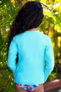 Rashies & Sunsuits|Salty Ink Girls Long Sleeve Zip Suntop Aqua