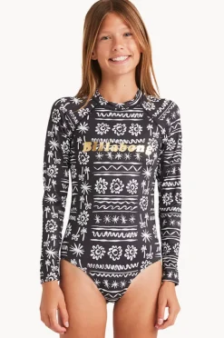 Rashies & Sunsuits|Billabong Girls Lost On You Long Sleeve Sunsuit BLACK