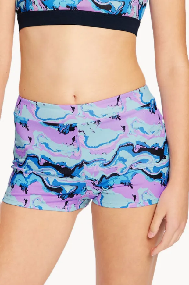 Period Swimwear|Modibodi Girls Marble Performance Hi Waist Short Blue