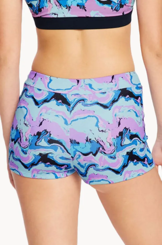 Period Swimwear|Modibodi Girls Marble Performance Hi Waist Short Blue