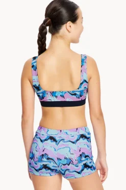 Period Swimwear|Bikini Sets|Modibodi Girls Marble Reversible Crop Set Blue/Navy