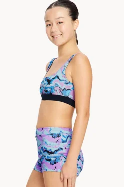 Period Swimwear|Bikini Sets|Modibodi Girls Marble Reversible Crop Set Blue/Navy