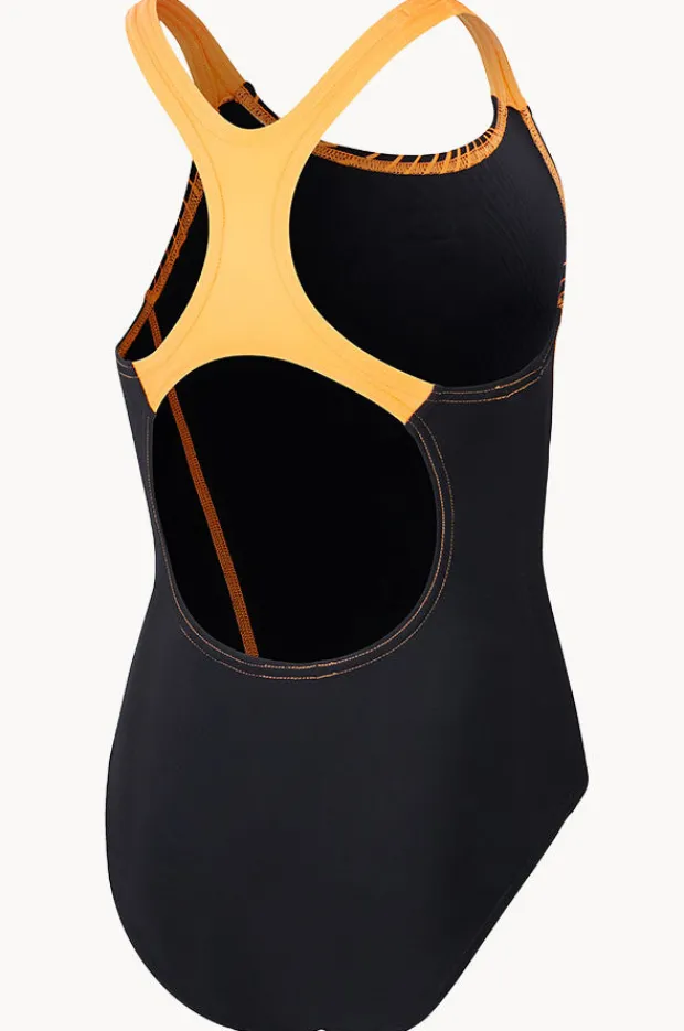 One Pieces|Speedo Girls Medley Logo Medalist One Piece Black/Orange
