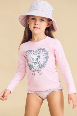 Rashies & Sunsuits|Rashies & Sunsuits|Huxbaby Girls Meow Meow Suntop Set Blossom