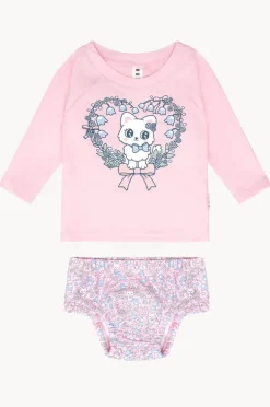 Rashies & Sunsuits|Rashies & Sunsuits|Huxbaby Girls Meow Meow Suntop Set Blossom