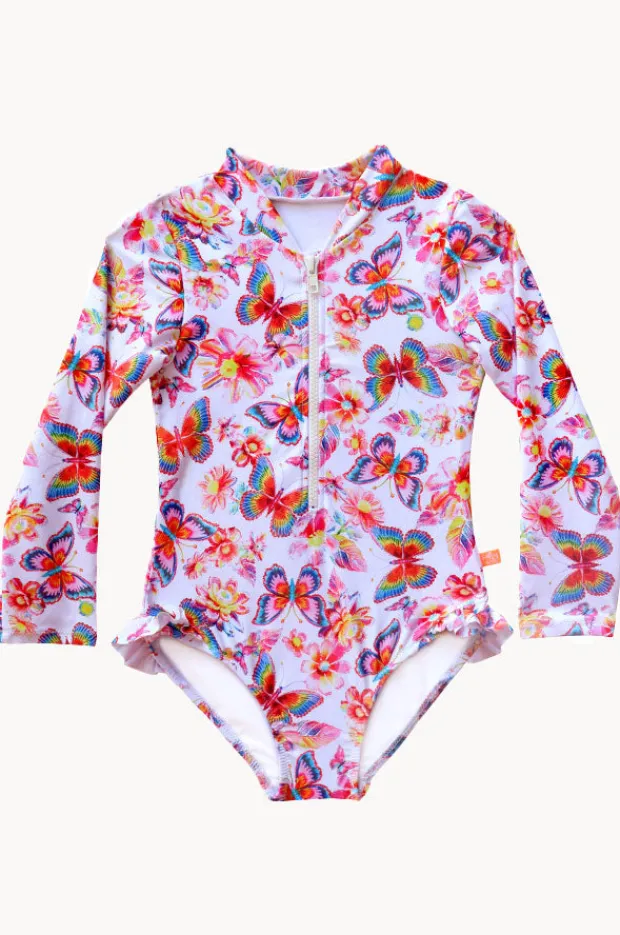 Rashies & Sunsuits|Salty Ink Girls Miss Aloha Long Sleeve Sunsuit Blue/Natural