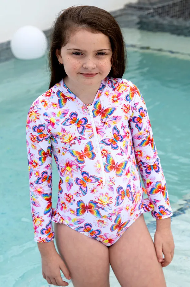Rashies & Sunsuits|Salty Ink Girls Miss Aloha Long Sleeve Sunsuit Blue/Natural