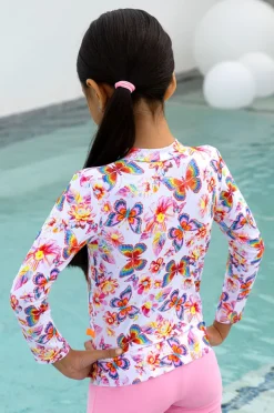 Rashies & Sunsuits|Salty Ink Girls Miss Aloha Long Sleeve Suntop Blue/Natural