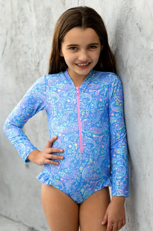 Rashies & Sunsuits|Salty Ink Girls Miss Mystical Long Sleeve Sunsuit Blue/Pink