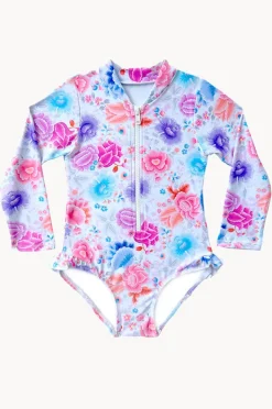 Rashies & Sunsuits|Salty Ink Girls Miss Long Sleeve Sunsuit Peony