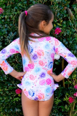 Rashies & Sunsuits|Salty Ink Girls Miss Long Sleeve Sunsuit Peony