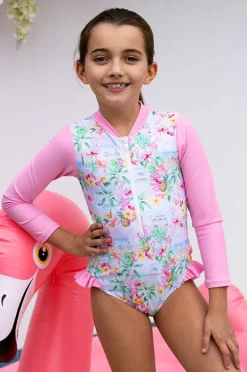 Rashies & Sunsuits|Salty Ink Girls Miss Vacay Long Sleeve Sunsuit Pink/multi