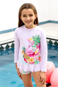 Rashies & Sunsuits|Salty Ink Girls Miss Vacay Long Sleeve Suntop Set Pink/multi