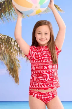 Rashies & Sunsuits|Seafolly Girls Girls Mykonos Suntop Set Red/Pink