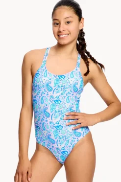 Period Swimwear|One Pieces|Modibodi Girls Paisley Cross Back One Piece Pink