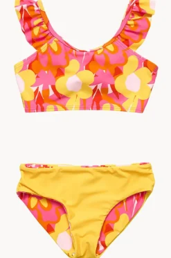 Bikini Sets|Snapper Rock Girls Pop Of Sunshine Frill Crop Set Red/Yellow