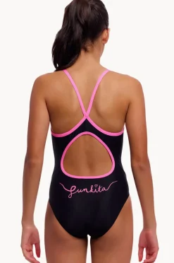One Pieces|Funkita Girls Power Shift Diamond Back One Piece Black/pink