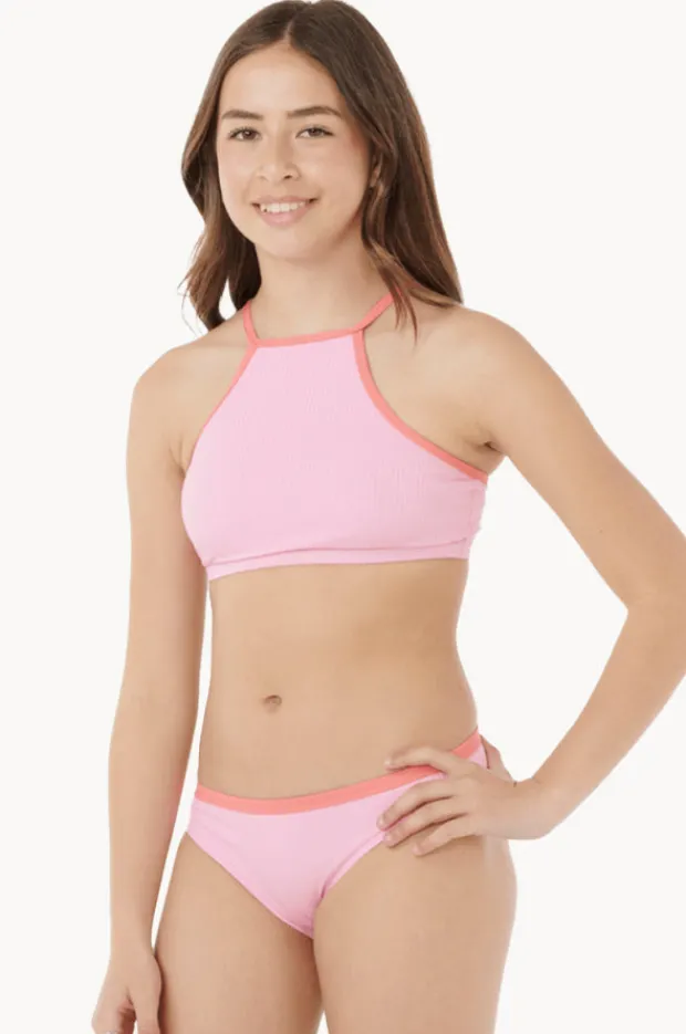 Bikini Sets|Rip Curl Girls Premium Rib 2.0 High Neck Crop Set Watermelon