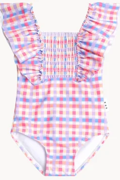 One Pieces|Swimwear|Huxbaby Girls Rainbow Check Shirred Frill One Piece Multi