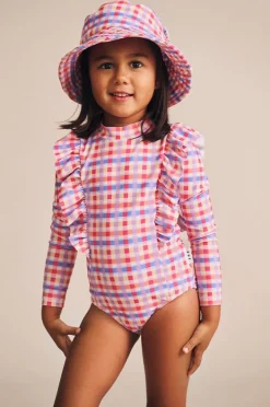 Hats|Huxbaby Girls Rainbow Check Swim Hat Multi