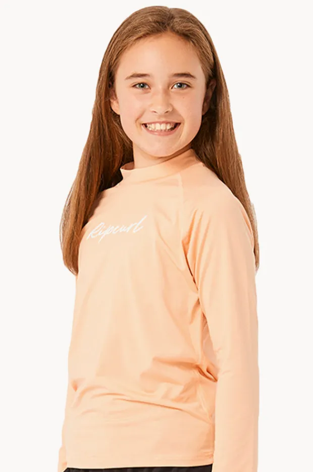 Rashies & Sunsuits|Rip Curl Girls Script Long Sleeve Suntop Salmon