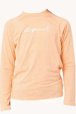Rashies & Sunsuits|Rip Curl Girls Script Long Sleeve Suntop Salmon