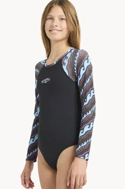 Rashies & Sunsuits|Billabong Girls Sea Level Long Sleeve Sunsuit Off Black