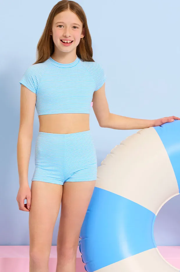 Rashies & Sunsuits|Seafolly Girls Girls Seersucker Stripe Suntop Set Sky