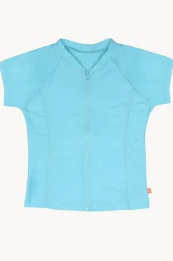 Rashies & Sunsuits|Salty Ink Girls Short Sleeve Zip Suntop Aqua
